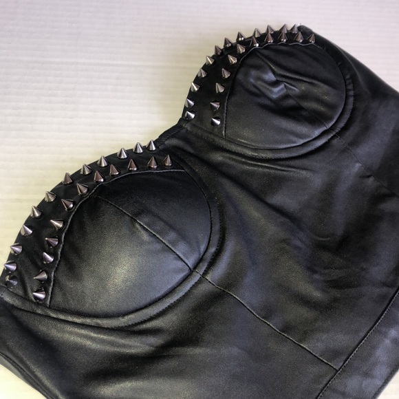 SayWhat Spike Leather Crop Top - Picture 4 of 14